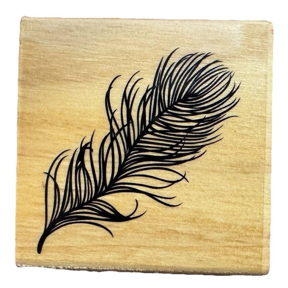 Feather Rubber Stamp Wood Mounted 2x2 Peacock Plume Card Making Scrapbooking Use